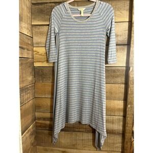 Matilda Jane Grey Blue Striped Handkerchief Hem Midi Dress 3/4 Sleeve XS